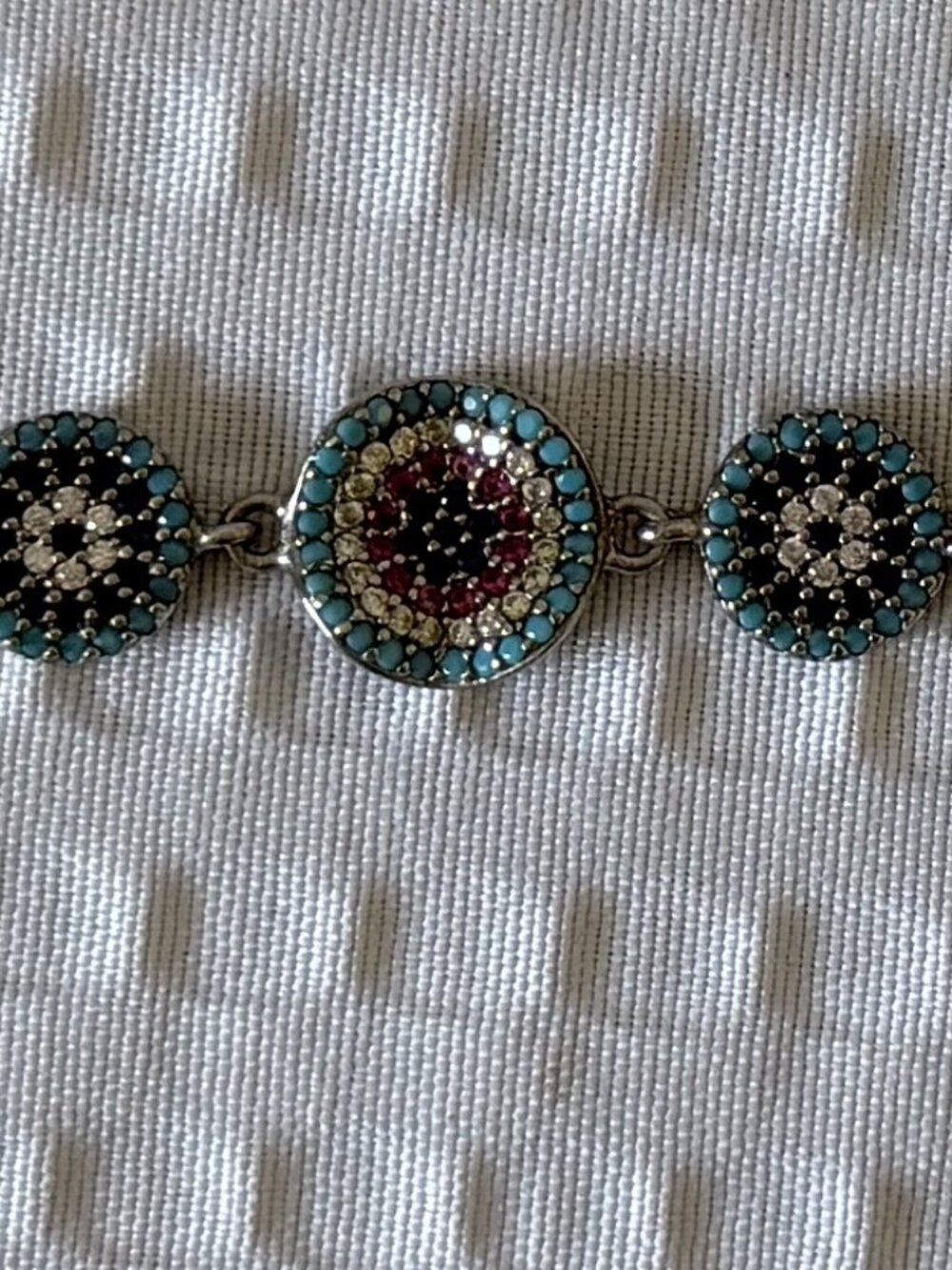 Turquoise and Red Crystal Circle Link Bracelet